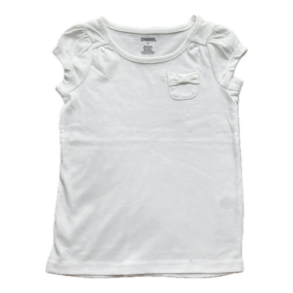 Gymboree sz 5 solid white girls shirt top with Bow pocket